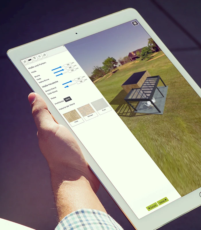 Tablet zum gestalten eines Terrassendaches
